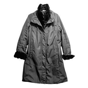 Postcard Long Black Parka Jacket City Coat Rabbit Fur Trim Cuff 14 Made In Italy